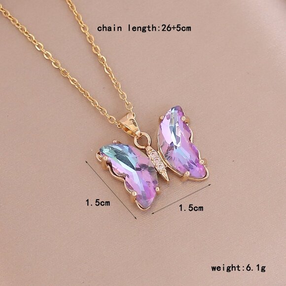 3/$35 Colourful Butterfly Charm Pendant Gold Chain Necklace Cubic Zirconia - Picture 5 of 7